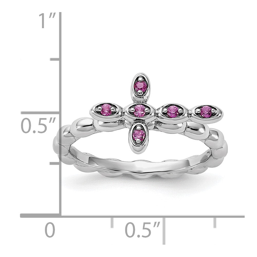 Sterling Silver Stackable Expressions Rhodium-plated Created Ruby Cross Ring