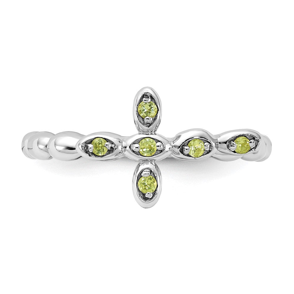 Sterling Silver Stackable Expressions Rhodium-plated Peridot Cross Ring