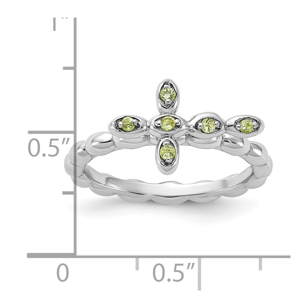 Sterling Silver Stackable Expressions Rhodium-plated Peridot Cross Ring
