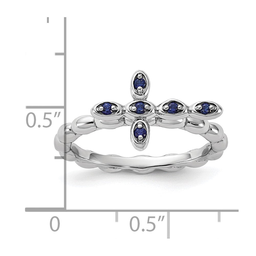 Sterling Silver Stackable Expressions Rhodium-plated Created Sapphire Cross Ring