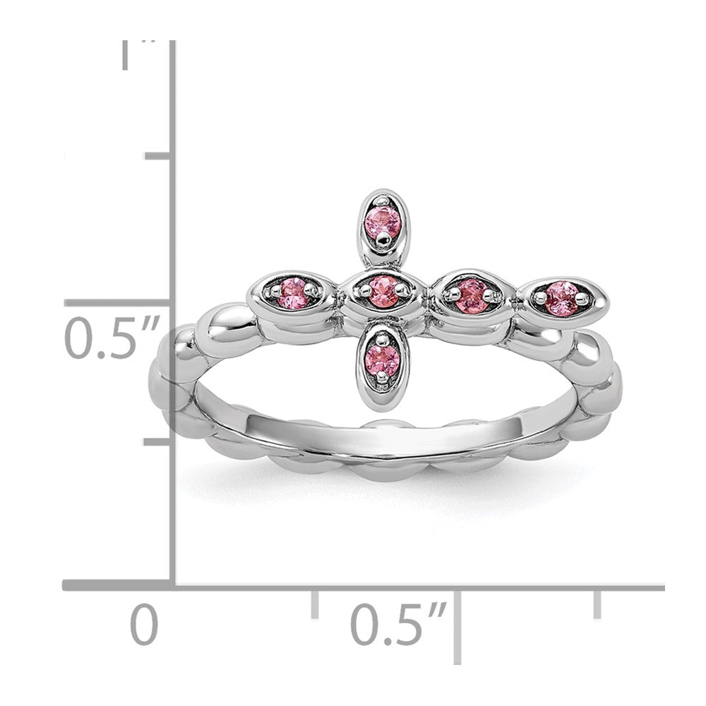 Sterling Silver Stackable Expressions Rhodium-plated Pink Tourmaline Cross Ring
