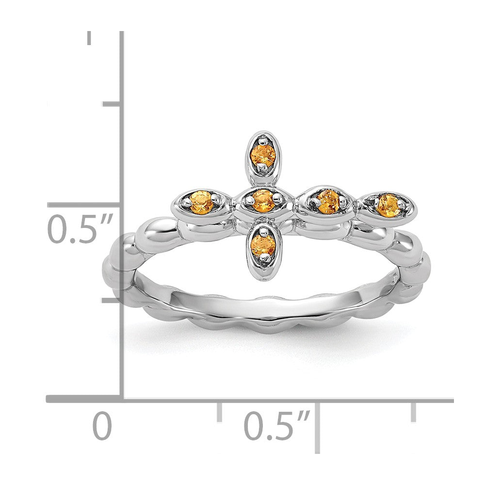 Sterling Silver Stackable Expressions Rhodium-plated Citrine Cross Ring