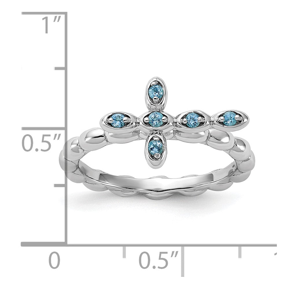 Sterling Silver Stackable Expressions Rhodium-plated Blue Topaz Cross Ring