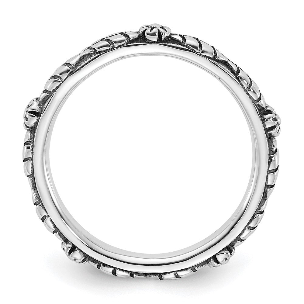 Sterling Silver Stackable Expressions Oxidized and Textured Flowers Ring