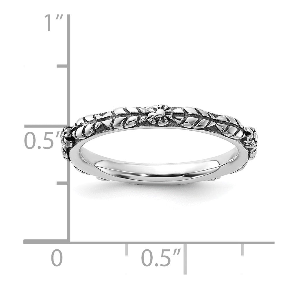 Sterling Silver Stackable Expressions Oxidized and Textured Flowers Ring