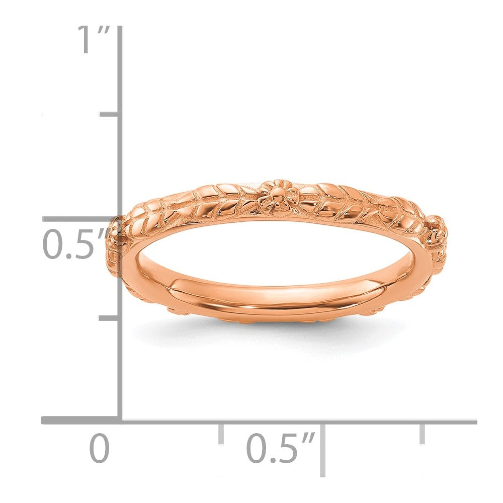 Sterling Silver Stackable Expressions Rose Gold-plated Textured Flowers Ring