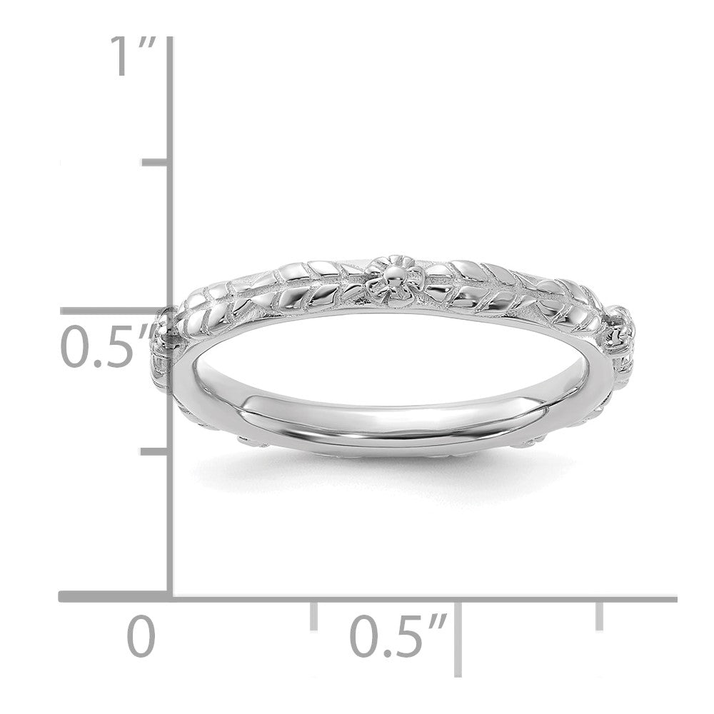 Sterling Silver Stackable Expressions Rhodium-plated Textured Flowers Ring