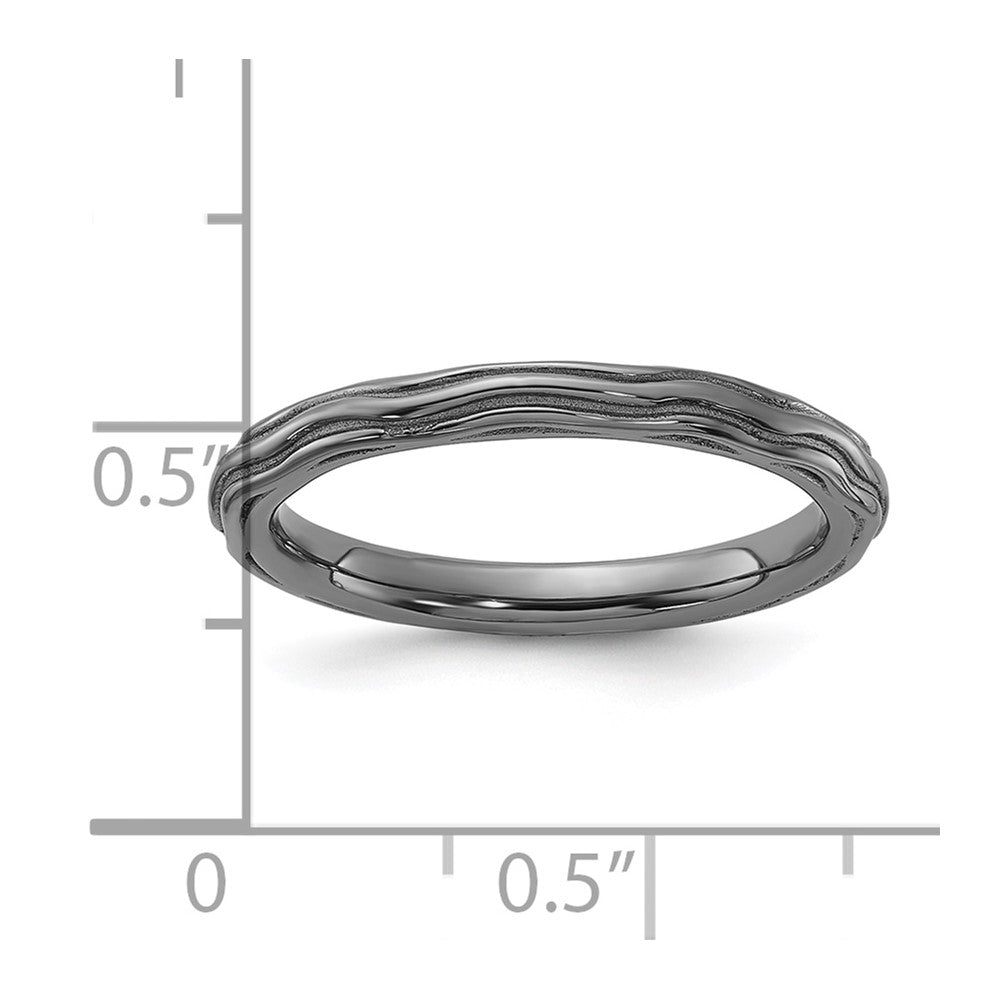 Sterling Silver Stackable Expressions Black Rhodium Wave Design Ring