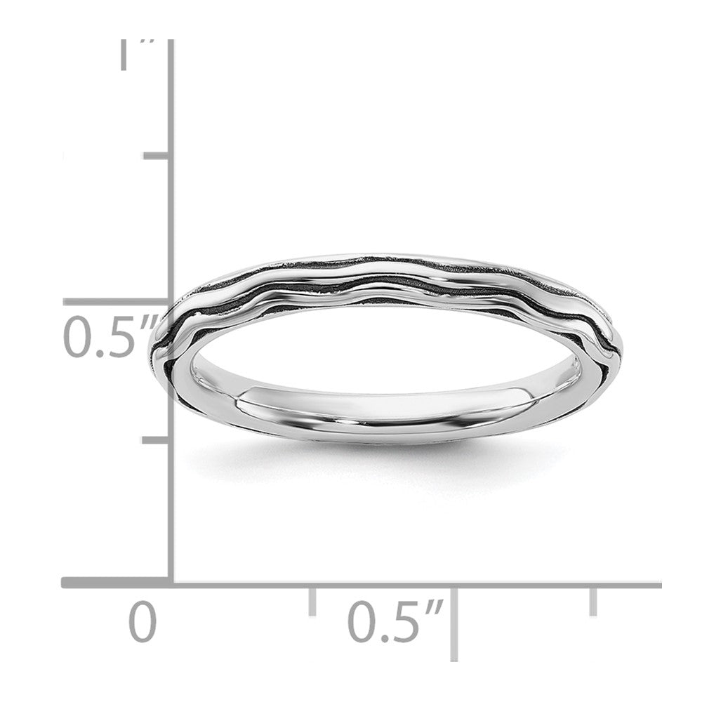 Sterling Silver Stackable Expressions Oxidized Wave Design Ring