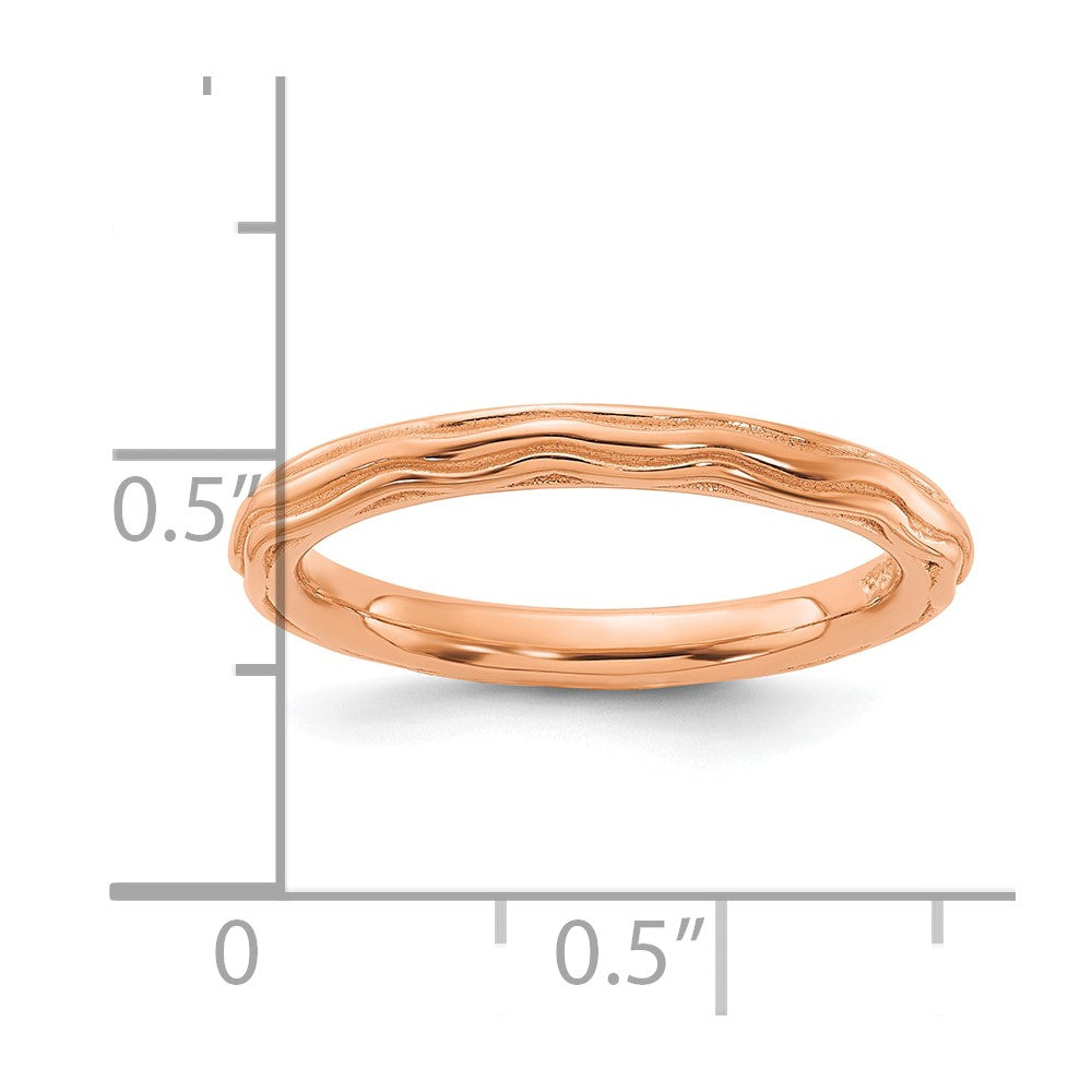 Sterling Silver Stackable Expressions Rose Gold-plated Wave Design Ring