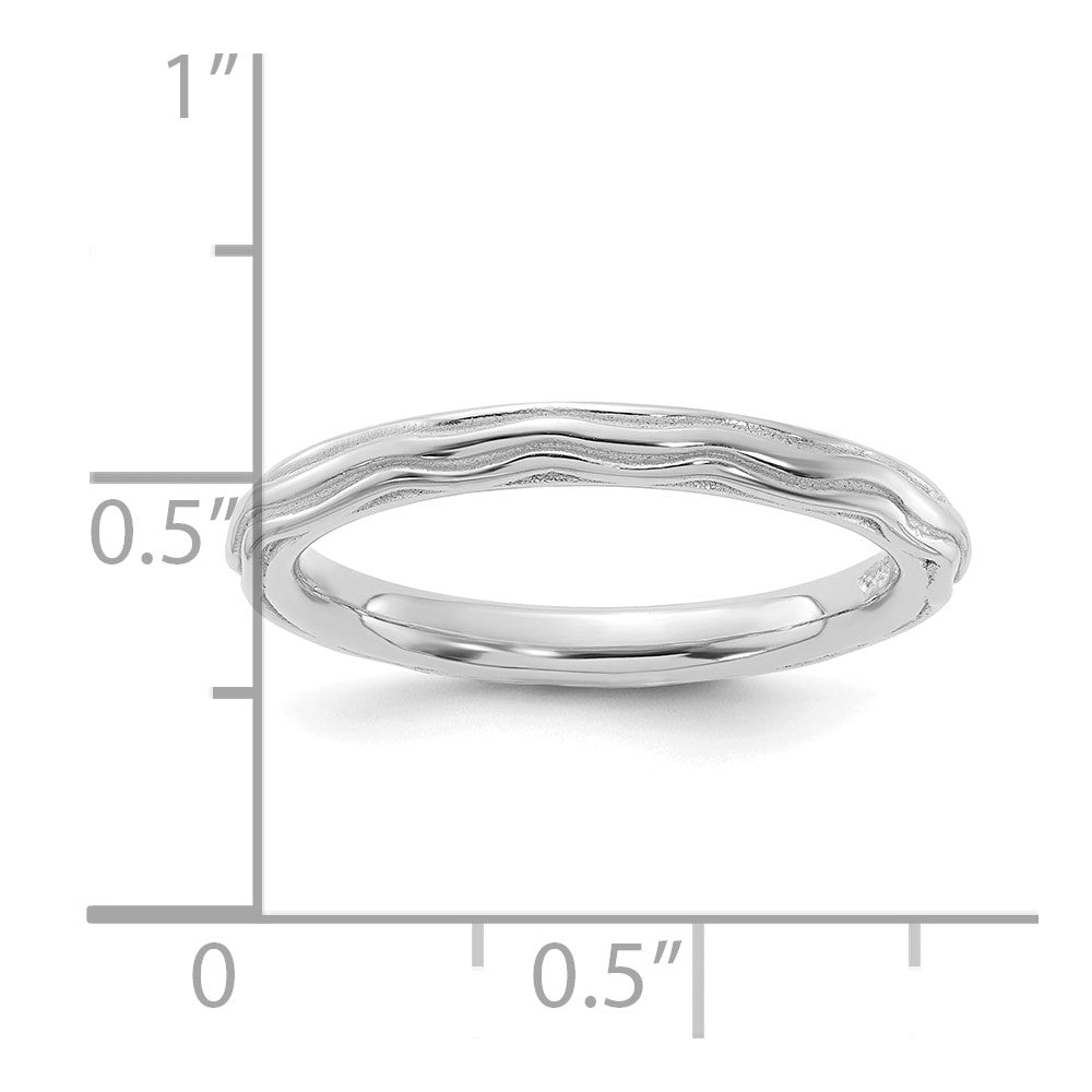 Sterling Silver Stackable Expressions Rhodium-plated Wave Design Ring