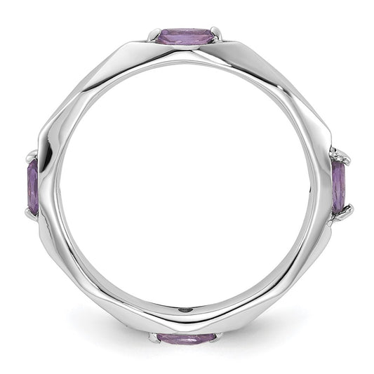 Sterling Silver Stackable Expressions Rhodium-plated Amethyst Ring