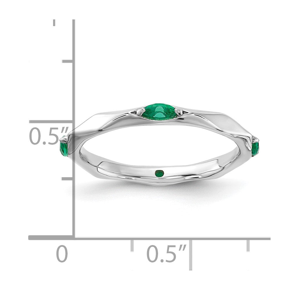 Sterling Silver Stackable Expressions Rhodium-plated Created Emerald Ring