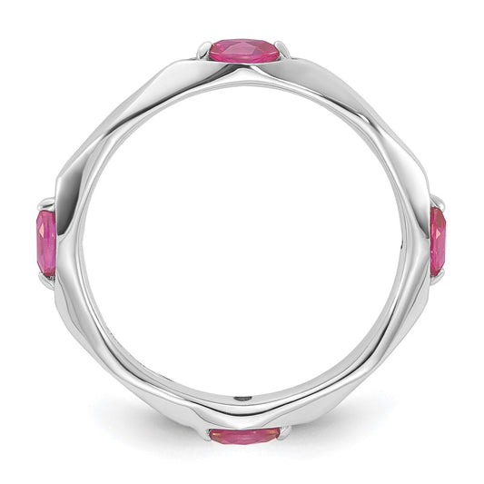 Sterling Silver Stackable Expressions Rhodium-plated Created Ruby Ring