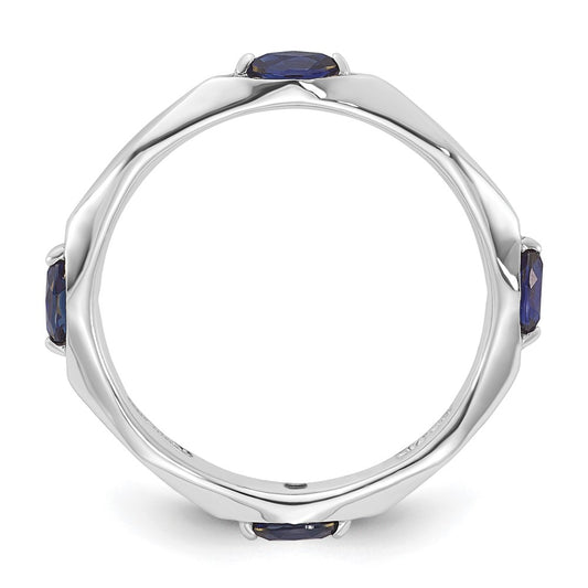 Sterling Silver Stackable Expressions Rhod-plated Created Sapphire Ring