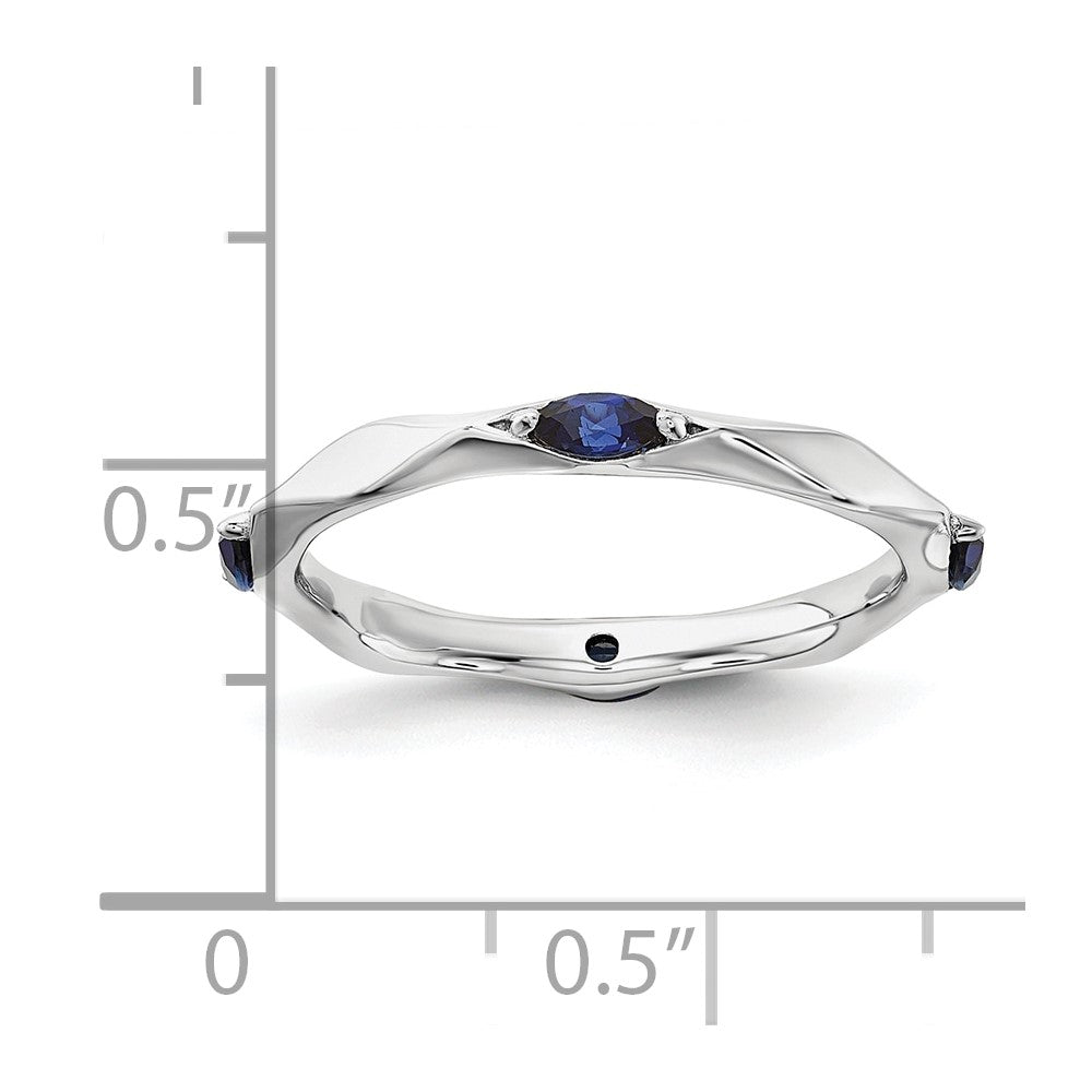 Sterling Silver Stackable Expressions Rhod-plated Created Sapphire Ring