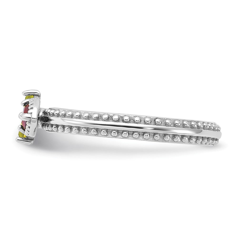 Sterling Silver Stackable Expressions Rhodium-plated Textured Garnet and Peridot Flower Ring