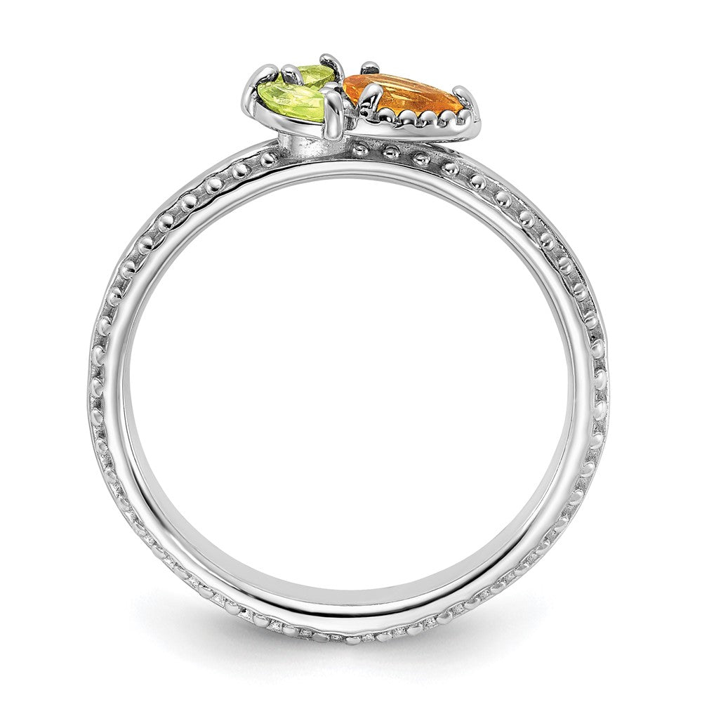 Sterling Silver Stackable Expressions Rhodium-plated Textured Citrine and Peridot Flower Ring