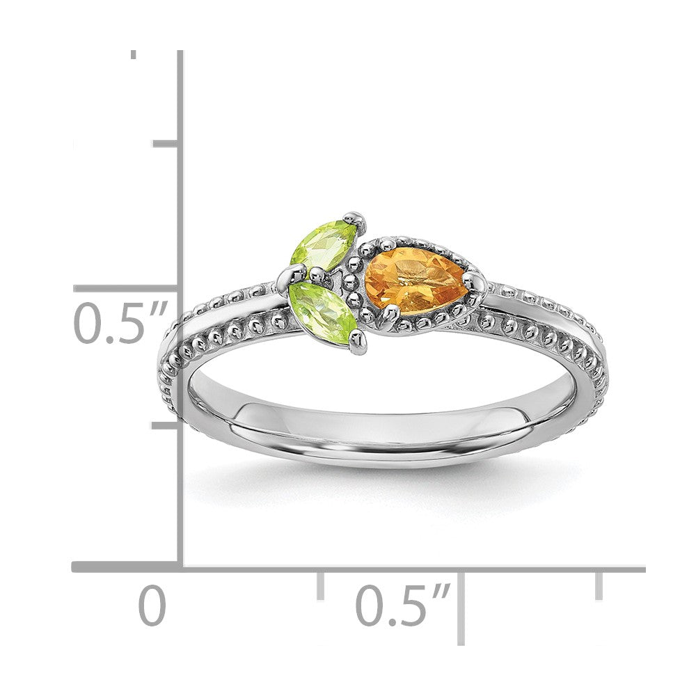 Sterling Silver Stackable Expressions Rhodium-plated Textured Citrine and Peridot Flower Ring