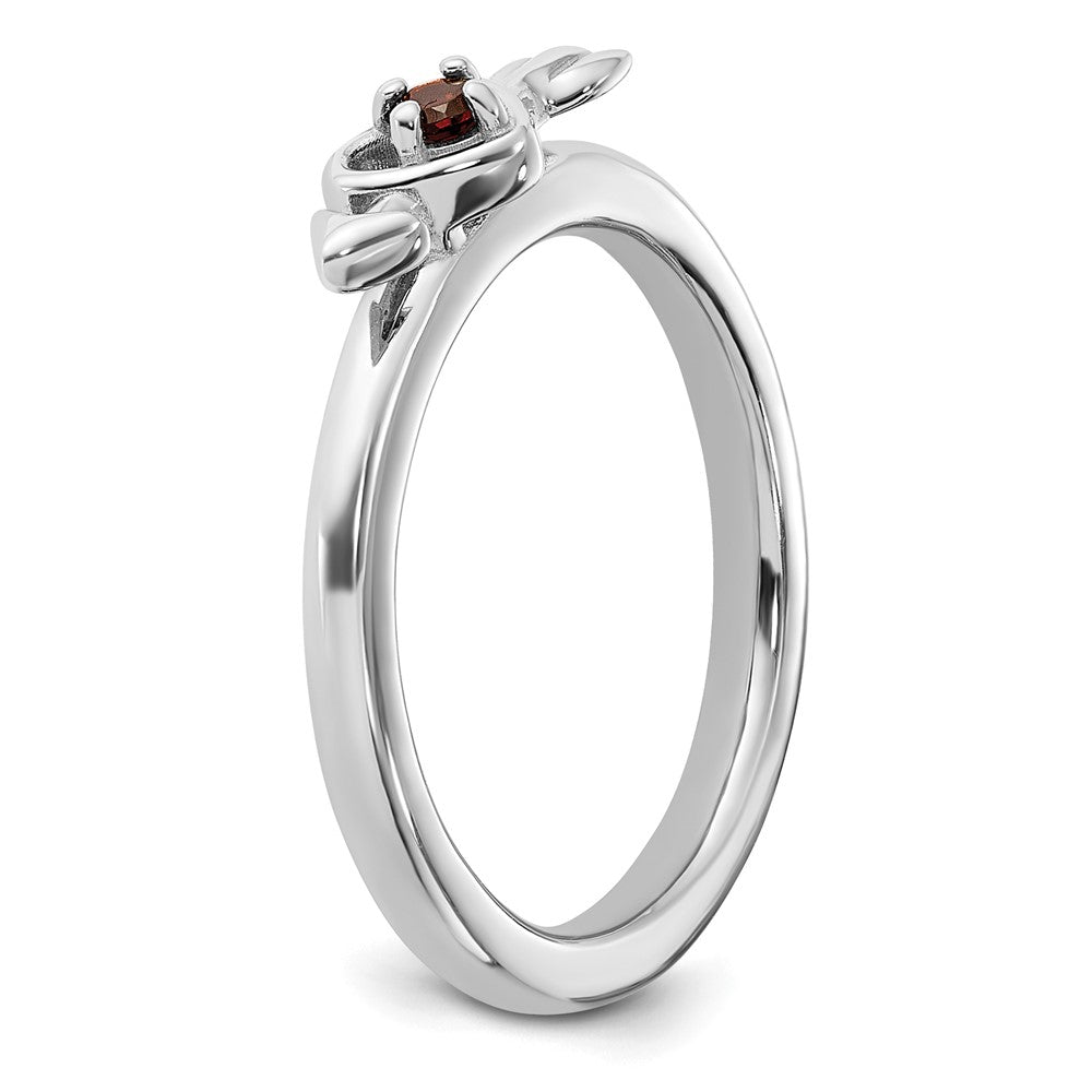 Sterling Silver Stackable Expressions Rhodium-plated Garnet Heart with Arrow Ring