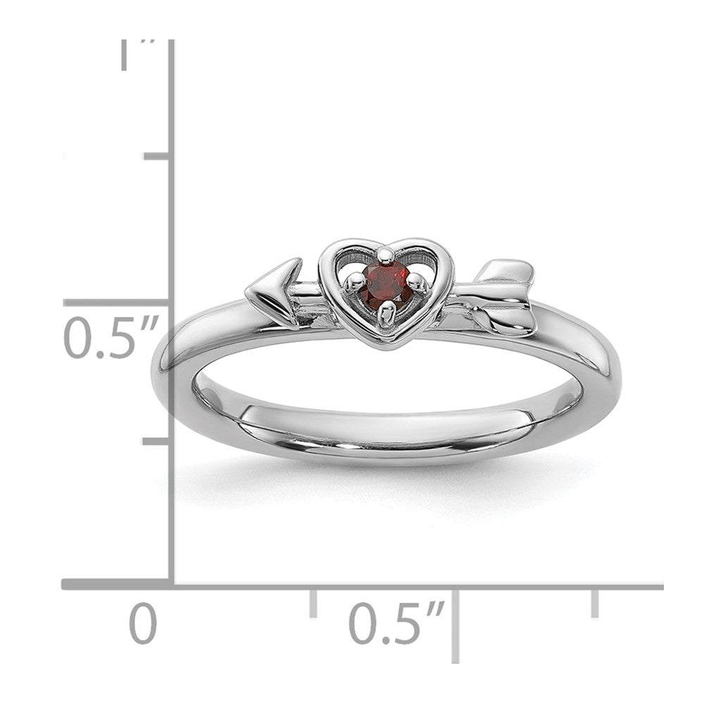 Sterling Silver Stackable Expressions Rhodium-plated Garnet Heart with Arrow Ring