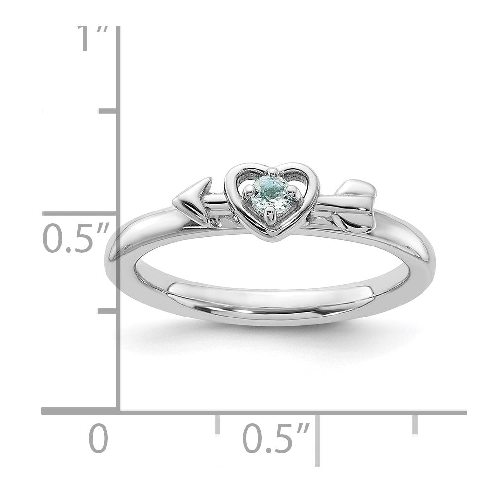 Sterling Silver Stackable Expressions Rhodium-plated Aquamarine Heart with Arrow Ring