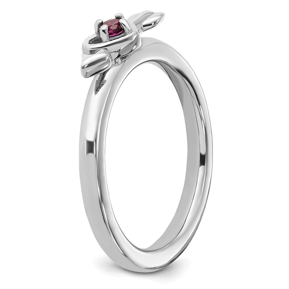 Sterling Silver Stackable Expressions Rhodium-plated Rhodolite Heart with Arrow Ring