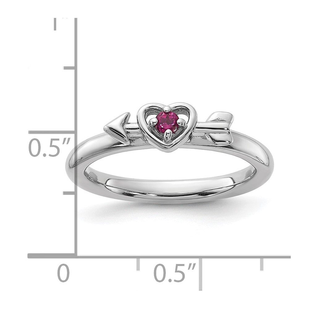 Sterling Silver Stackable Expressions Rhodium-plated Rhodolite Heart with Arrow Ring