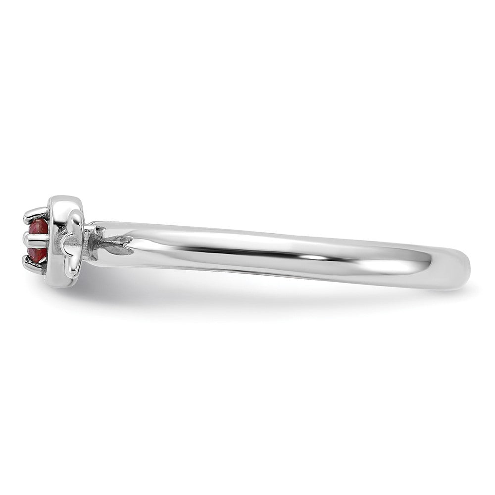 Sterling Silver Stackable Expressions Rhodium-plated Created Ruby Heart with Arrow Ring