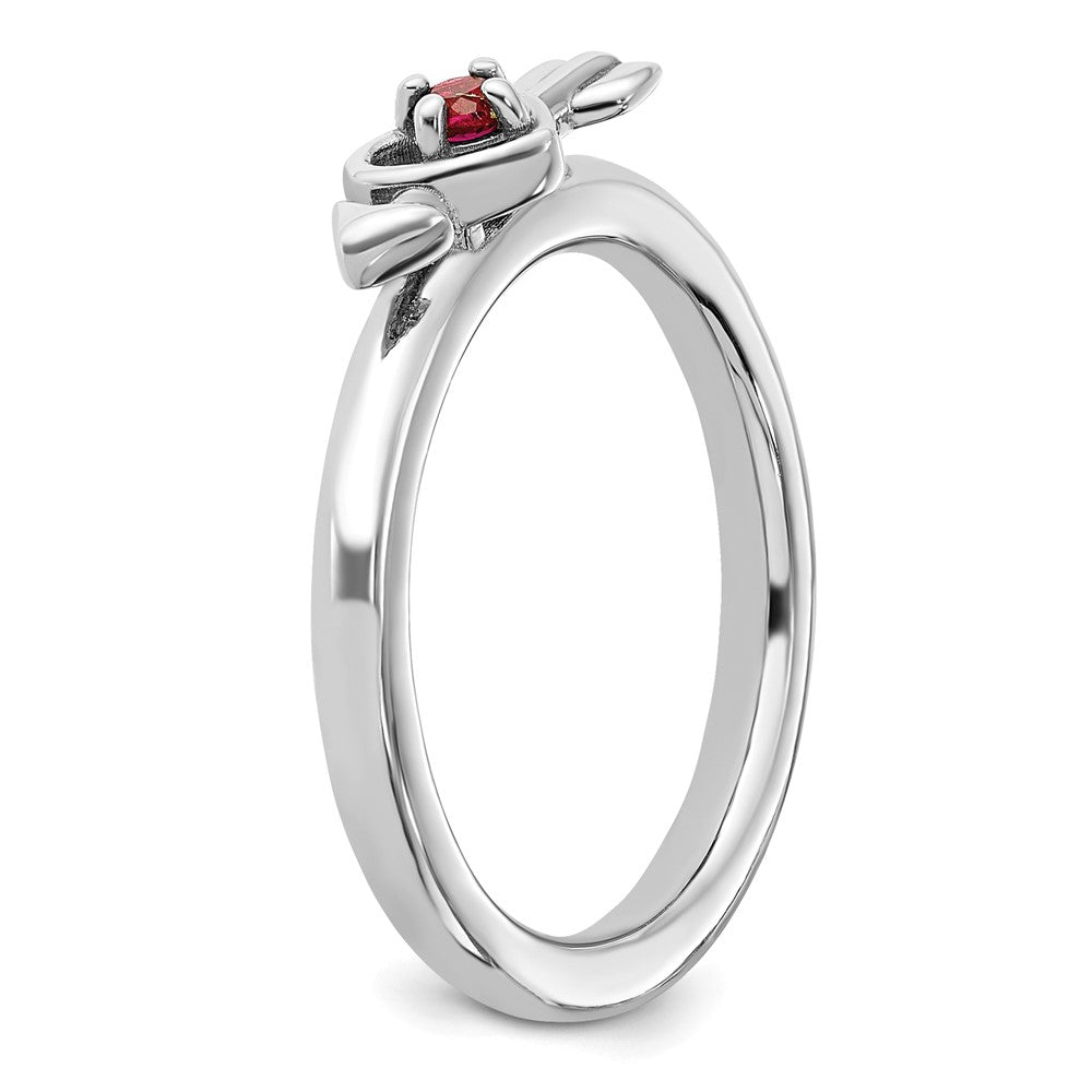 Sterling Silver Stackable Expressions Rhodium-plated Created Ruby Heart with Arrow Ring