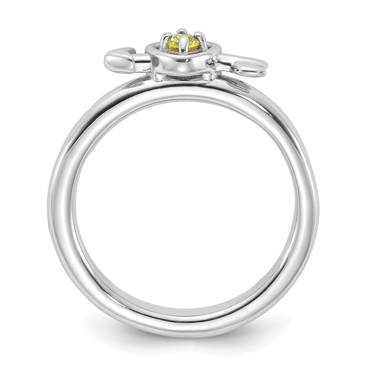 Sterling Silver Stackable Expressions Rhodium-plated Peridot Heart with Arrow Ring