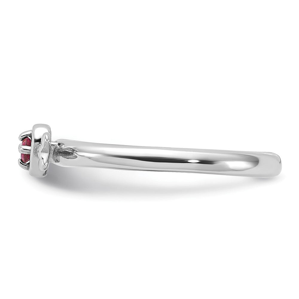 Sterling Silver Stackable Expressions Rhodium-plated Pink Tourmaline Heart with Arrow Ring