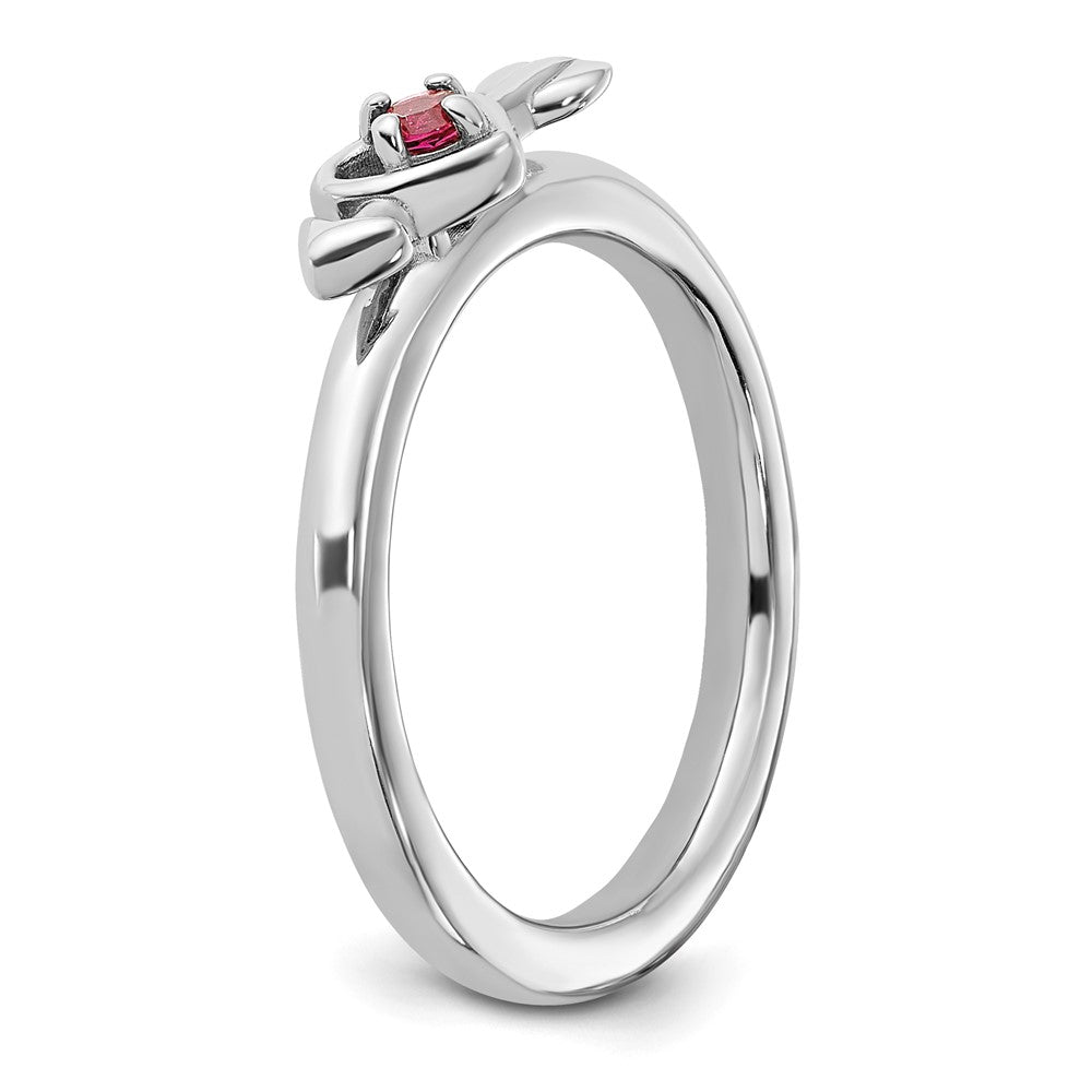 Sterling Silver Stackable Expressions Rhodium-plated Pink Tourmaline Heart with Arrow Ring