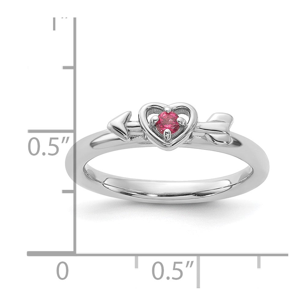 Sterling Silver Stackable Expressions Rhodium-plated Pink Tourmaline Heart with Arrow Ring