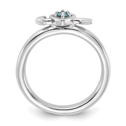 Sterling Silver Stackable Expressions Rhodium-plated Blue Topaz Heart with Arrow Ring