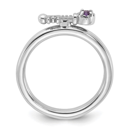 Sterling Silver Stackable Expressions Rhodium-plated Amethyst and White Topaz Key Ring