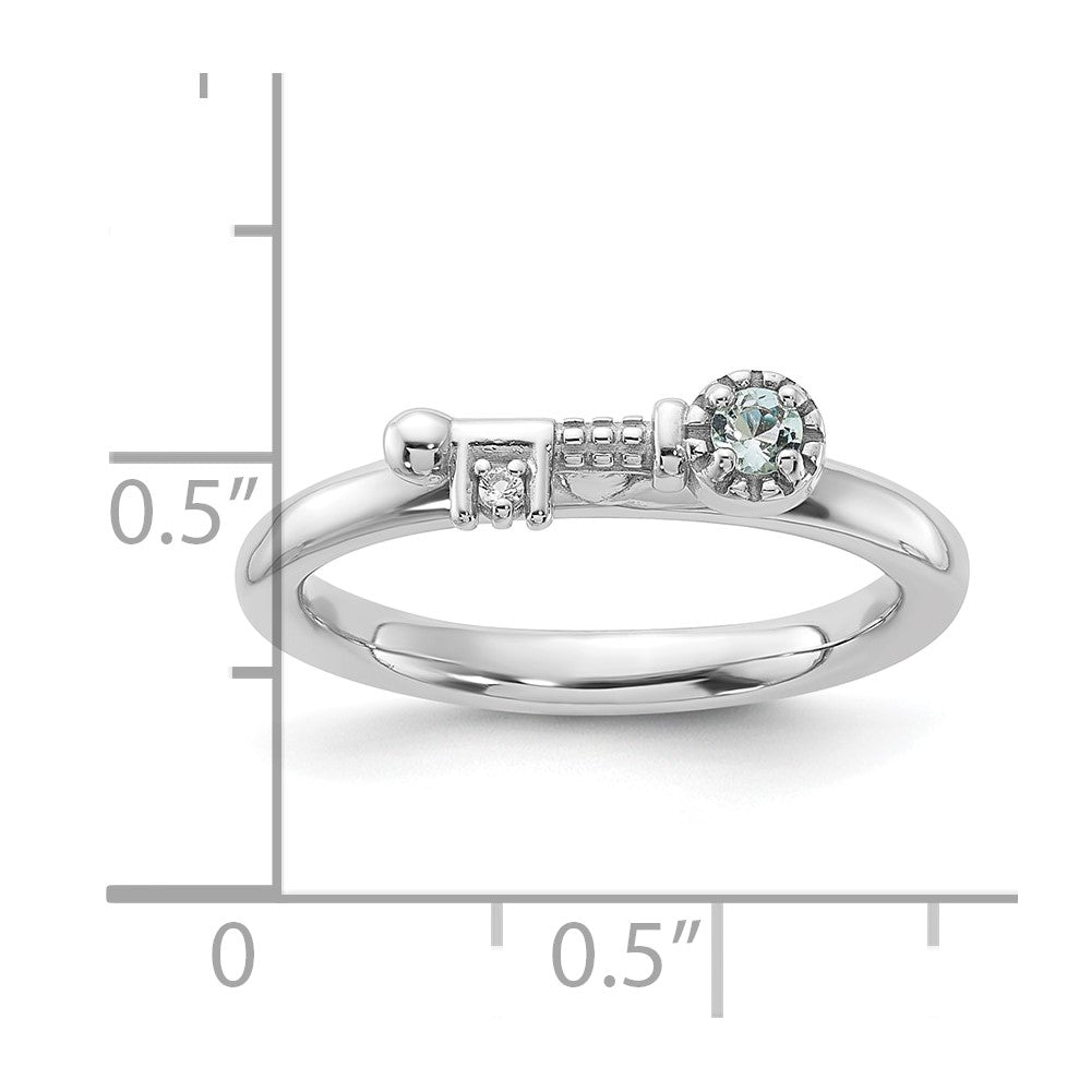 Sterling Silver Stackable Expressions Rhodium-plated Aquamarine and White Topaz Key Ring