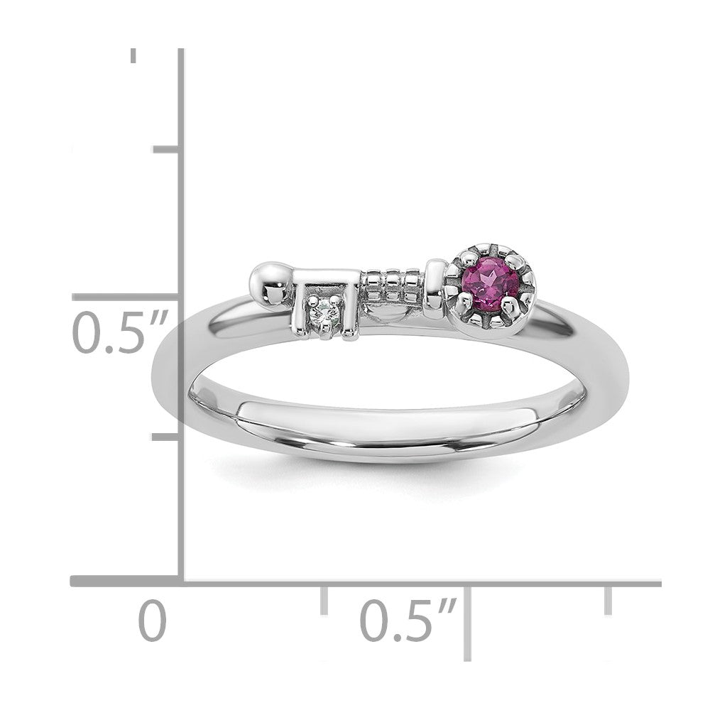 Sterling Silver Stackable Expressions Rhodium-plated Rhodolite Garnet and White Topaz Key Ring