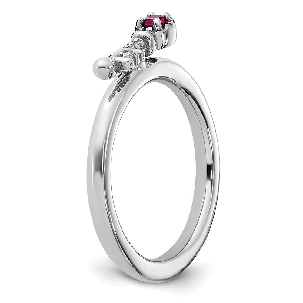 Sterling Silver Stackable Expressions Rhodium-plated Created Ruby and White Topaz Key Ring