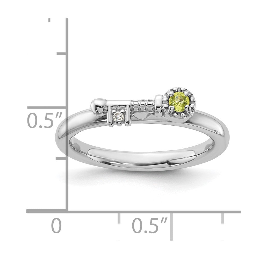 Sterling Silver Stackable Expressions Rhodium-plated Peridot and White Topaz Key Ring
