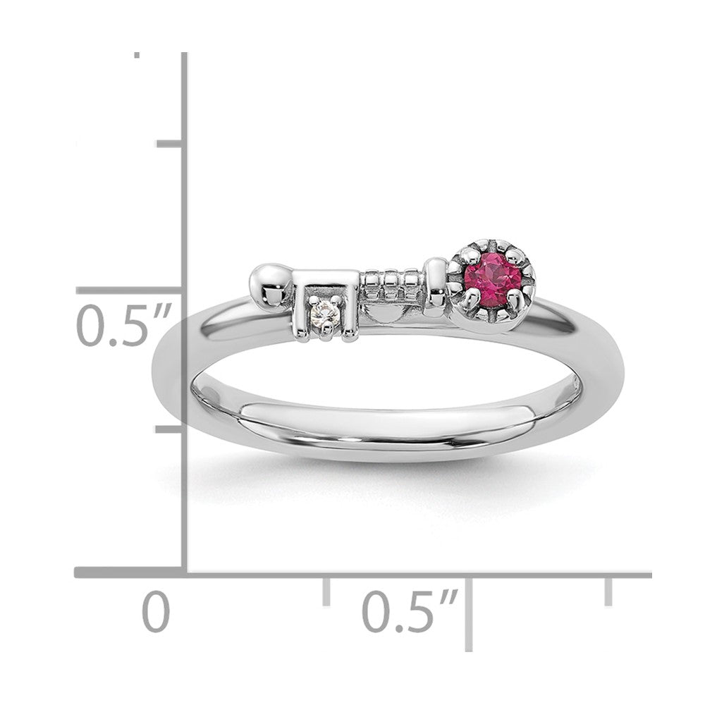 Sterling Silver Stackable Expressions Rhodium-plated Pink Tourmaline and White Topaz Key Ring
