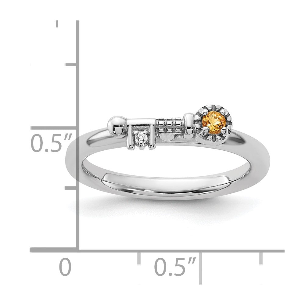 Sterling Silver Stackable Expressions Rhodium-plated Citrine and White Topaz Key Ring