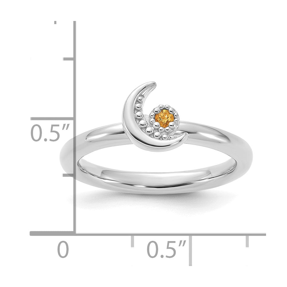 Sterling Silver Stackable Expressions Rhodium-plated Citrine Moon Ring