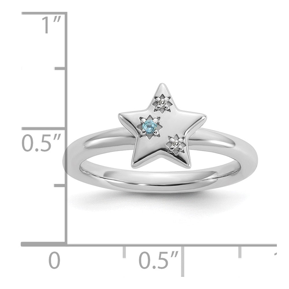 Sterling Silver Stackable Expressions Rh-plated Blue/White Topaz Star Ring