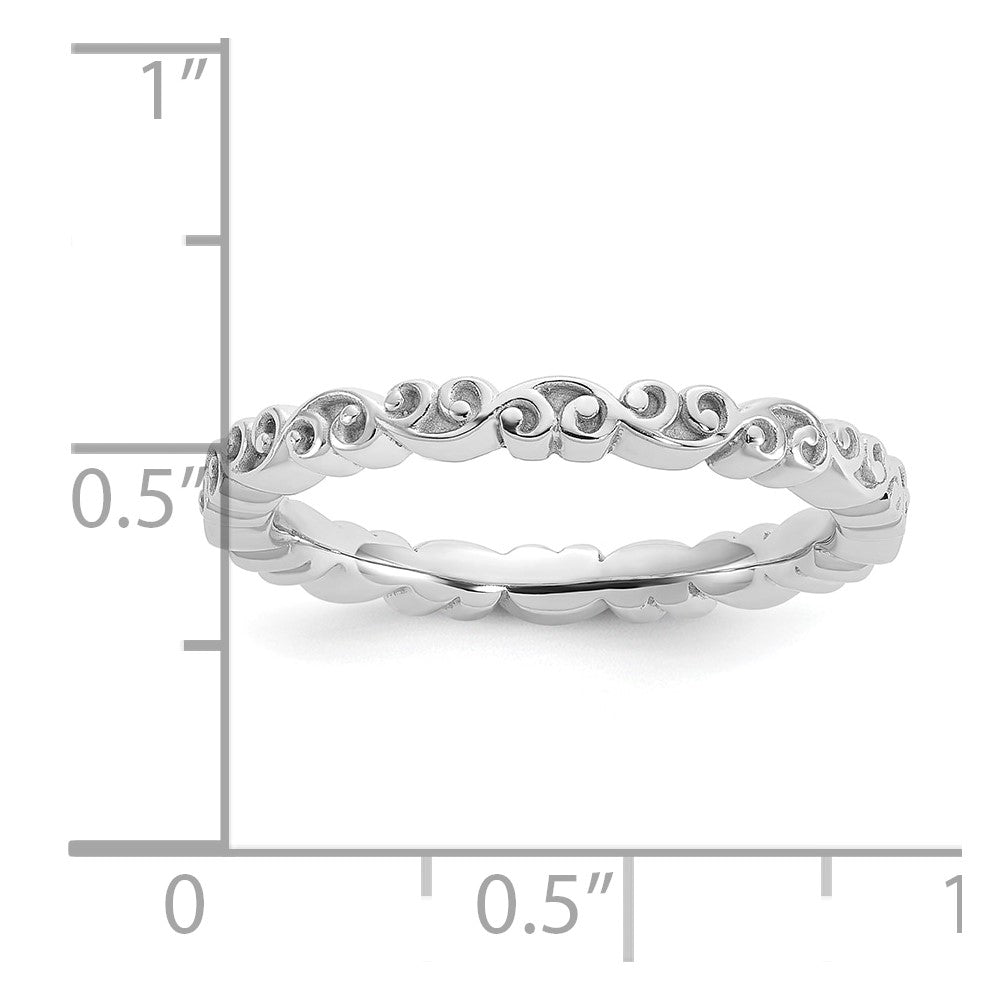 Sterling Silver Stackable Expressions Rhod-plated Swirl Design Ring