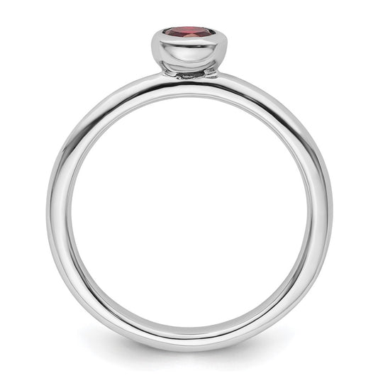 Sterling Silver Stackable Expressions Low 4mm Round Garnet Ring