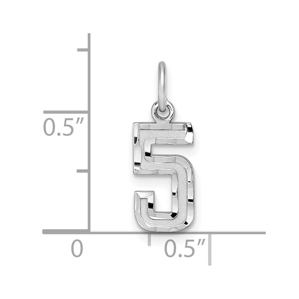 Sterling Silver Rhodium-plated Diamond-cut #5 Charm