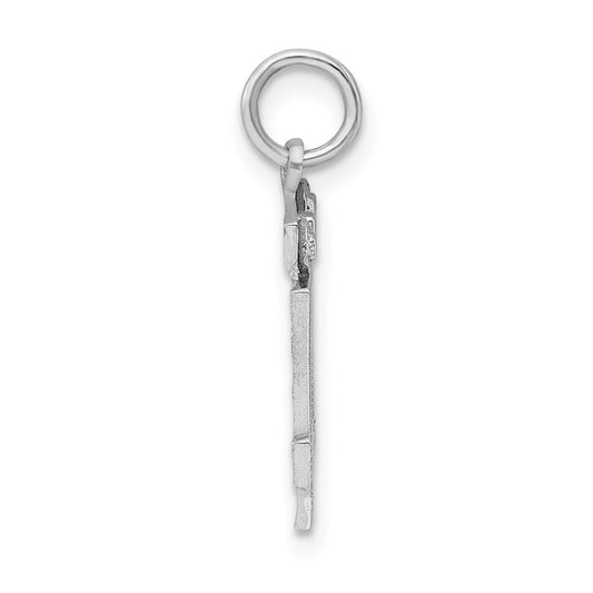 Sterling Silver Rhodium-plated Diamond-cut #14 Charm