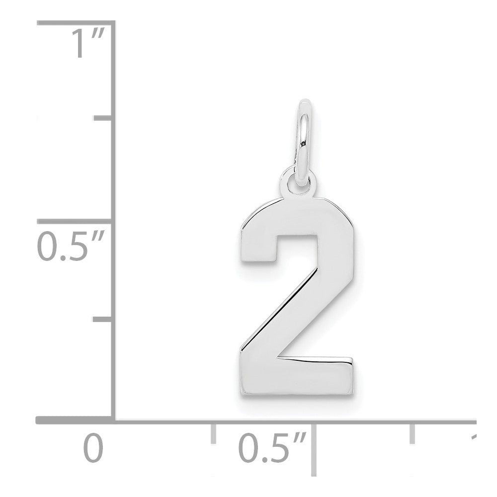 Sterling Silver/Rhodium-plated Polished Number 2 Charm