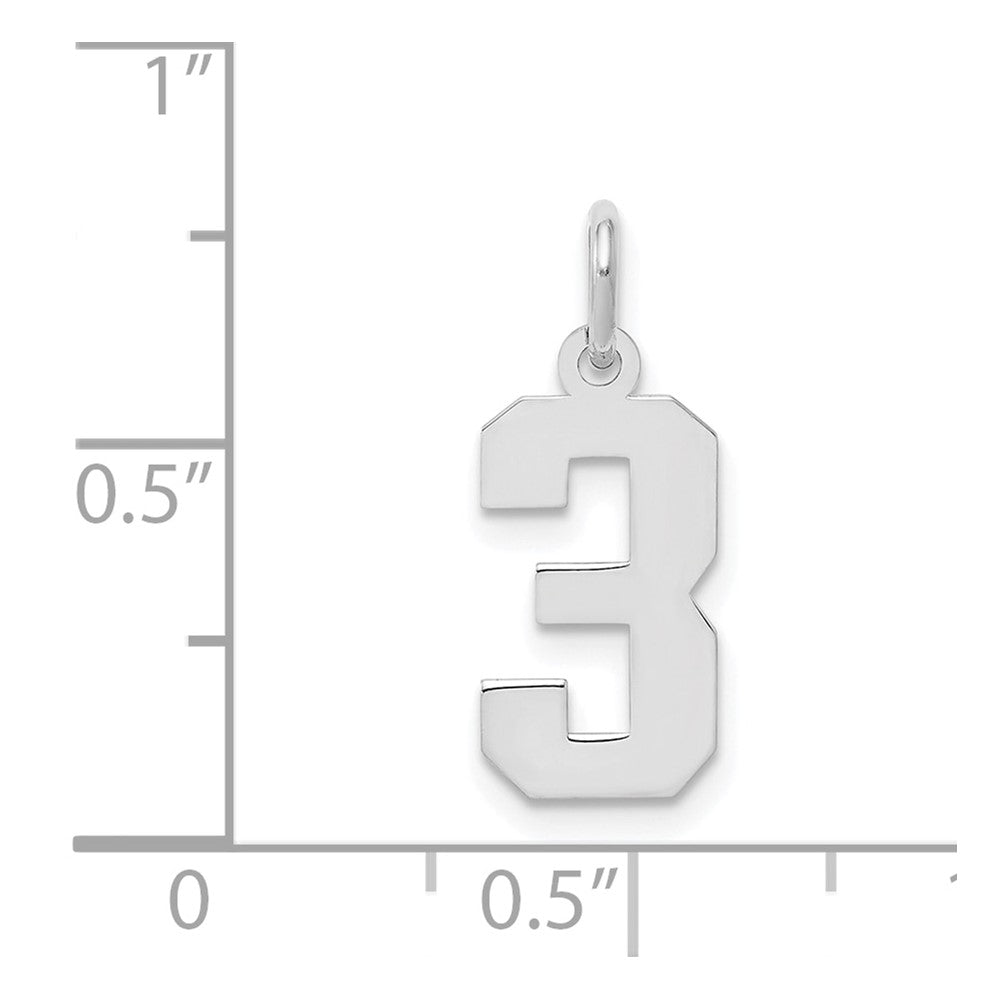 Sterling Silver/Rhodium-plated Polished Number 3 Charm